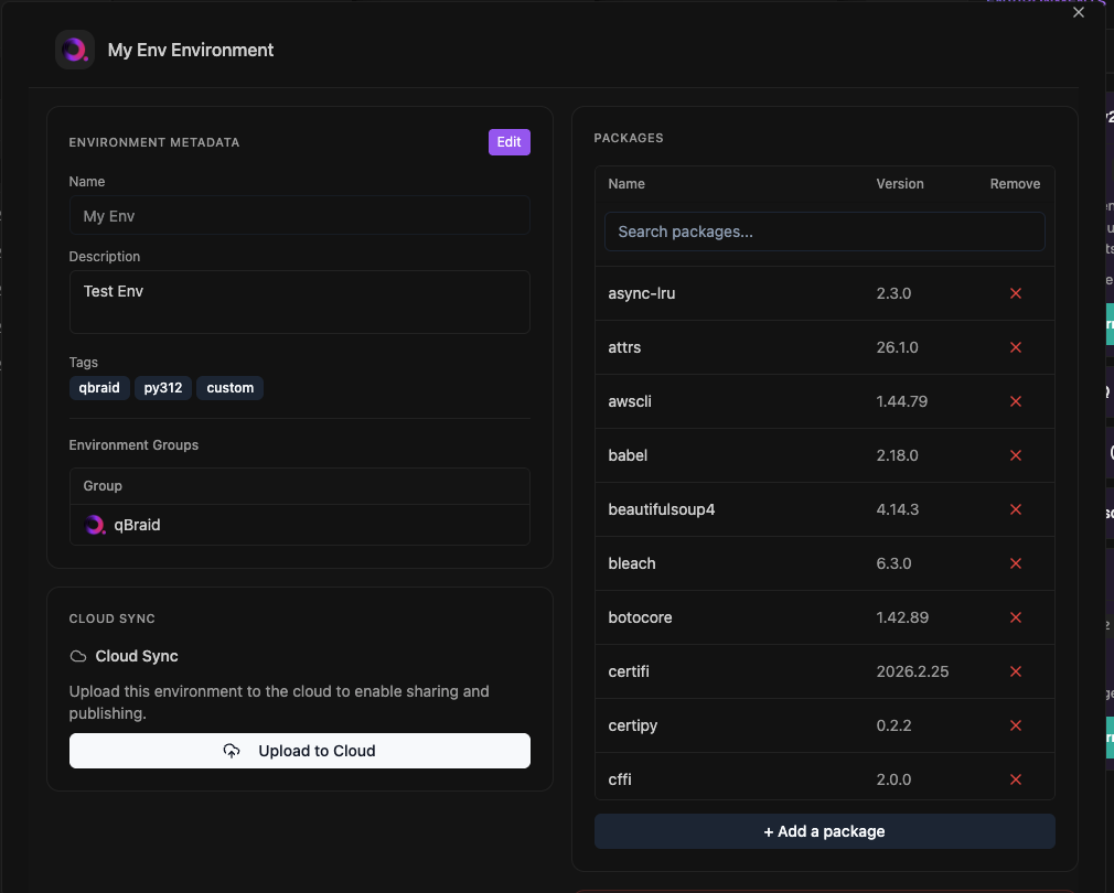 Upload to Cloud button in environment editor