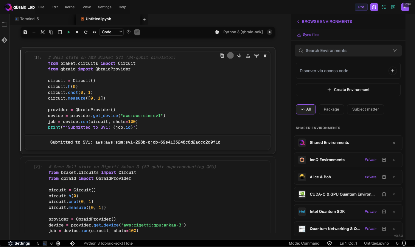 Browse environments with filter toggles and search