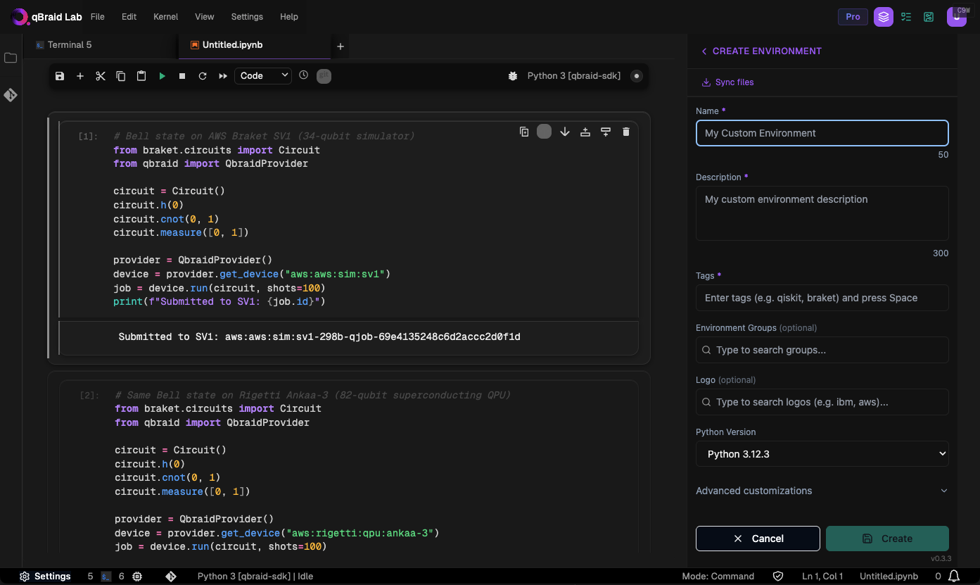 Create Environment form