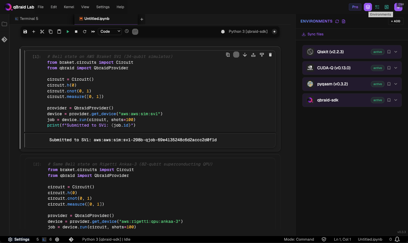 Environment Manager sidebar showing installed environments