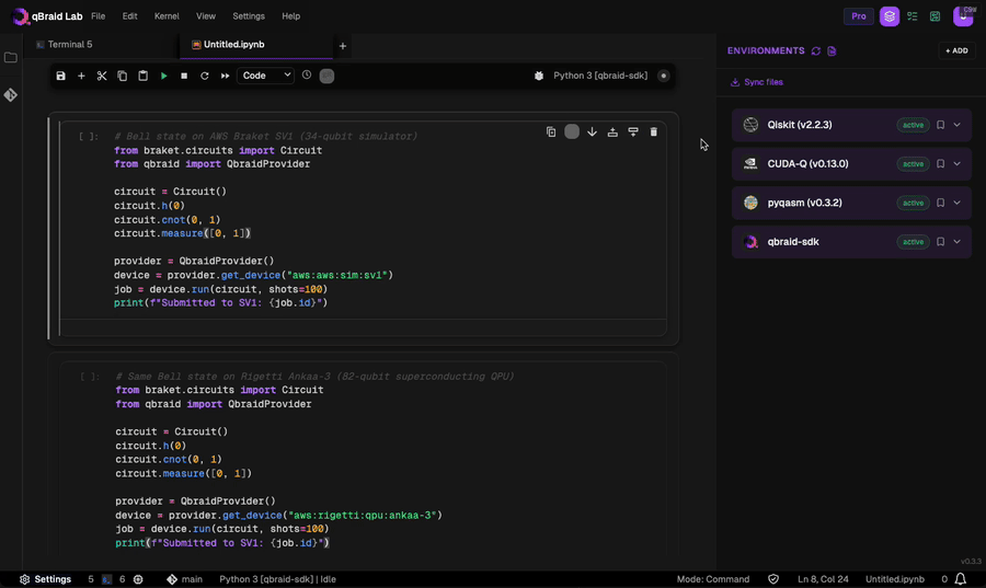 Submitting a quantum job and viewing it in the sidebar